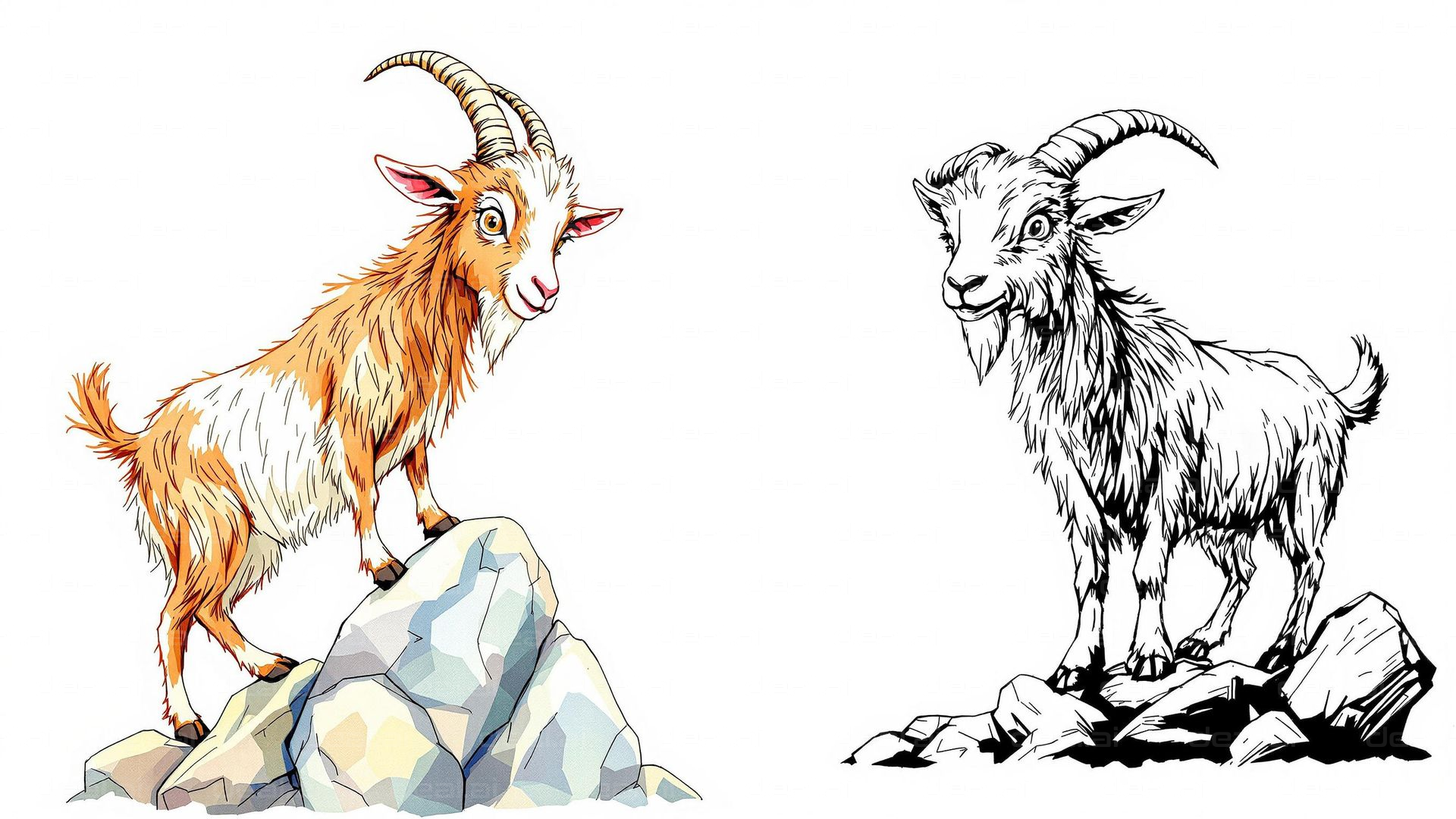Colorful and Black-and-White Goats