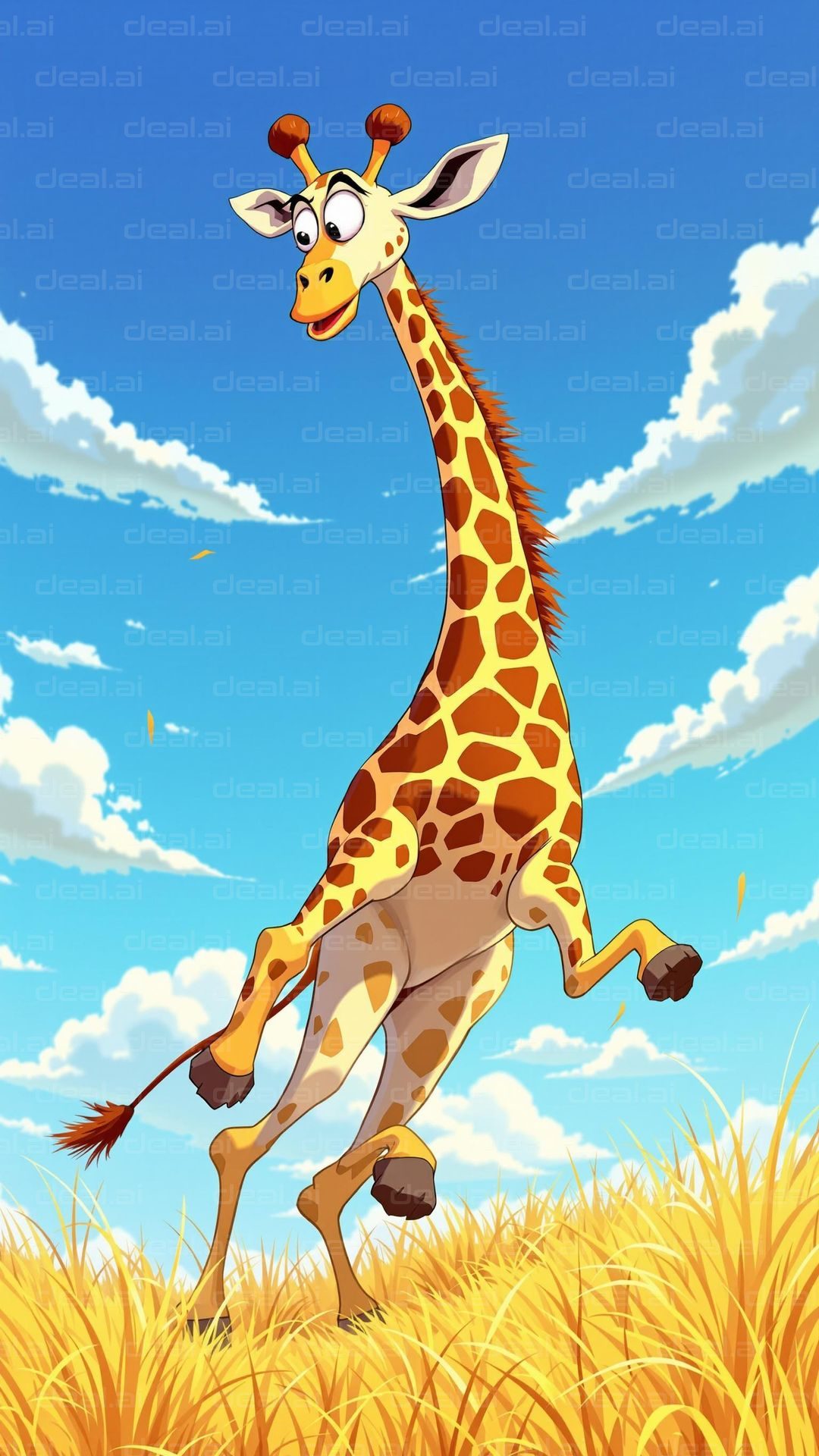 "Joyful Giraffe in Sunny Field"