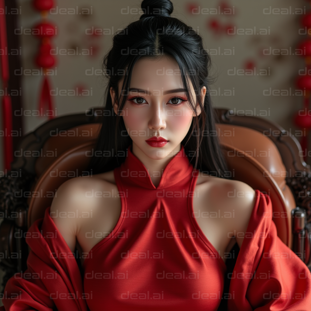 Elegant Lady in Red Dress