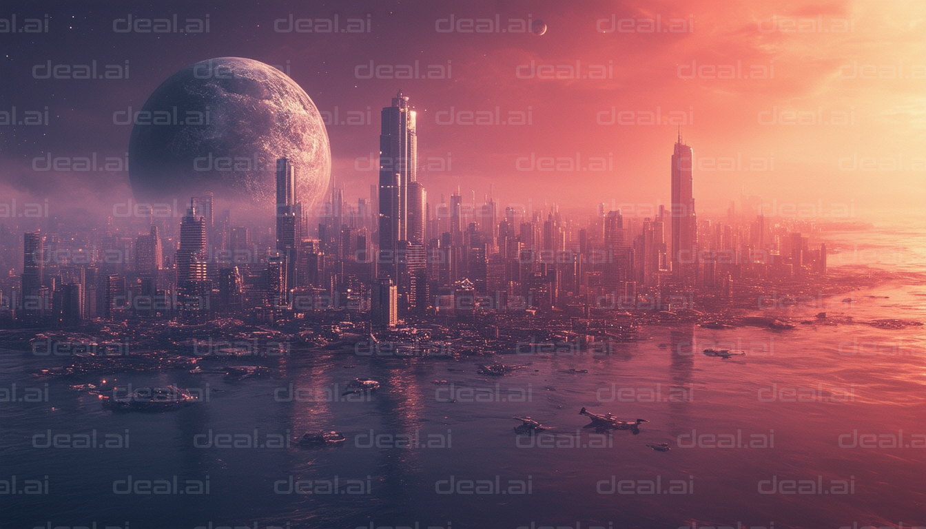 Futuristic Cityscape Under a Giant Moon