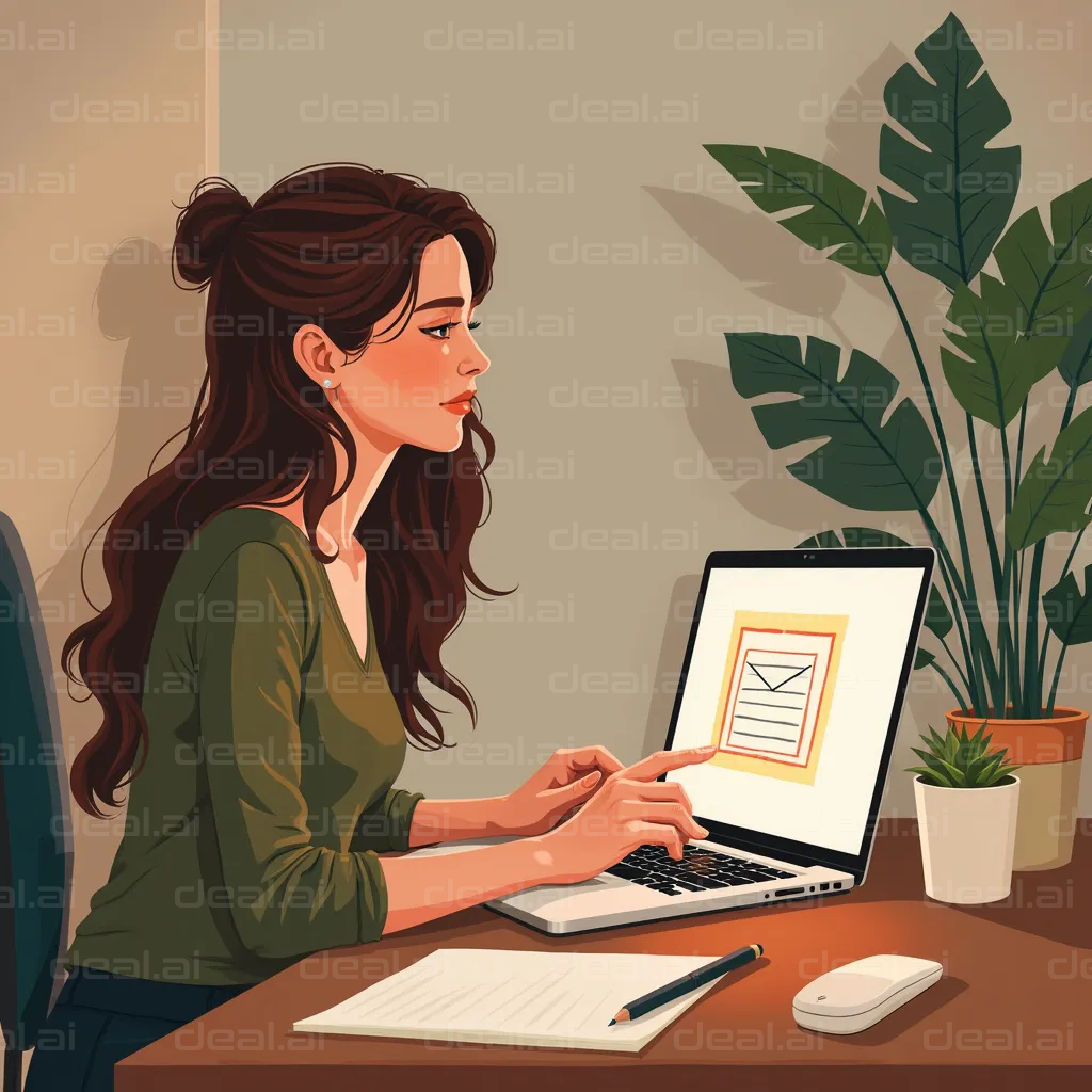 "Focused Woman Working on Laptop"