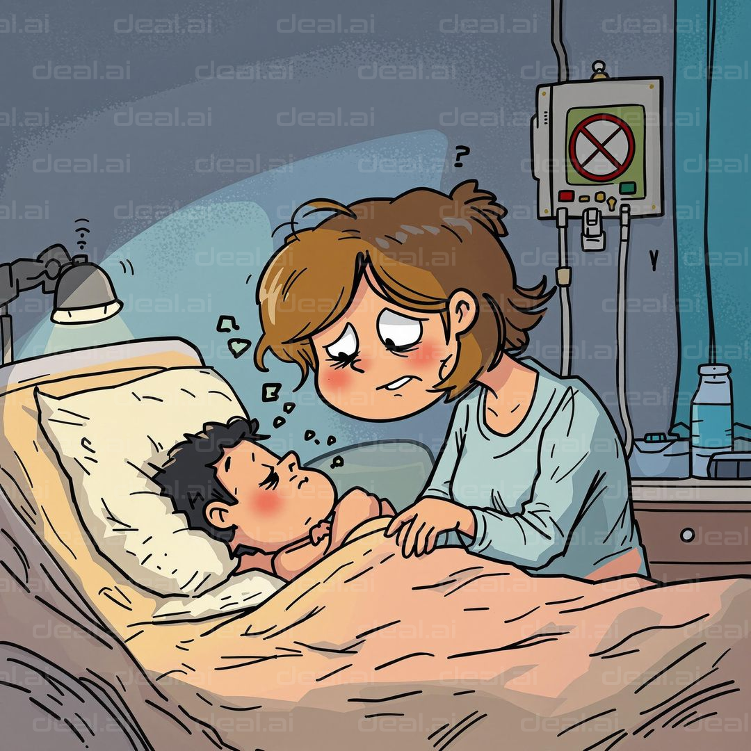 "Worried Parent at Child's Bedside"