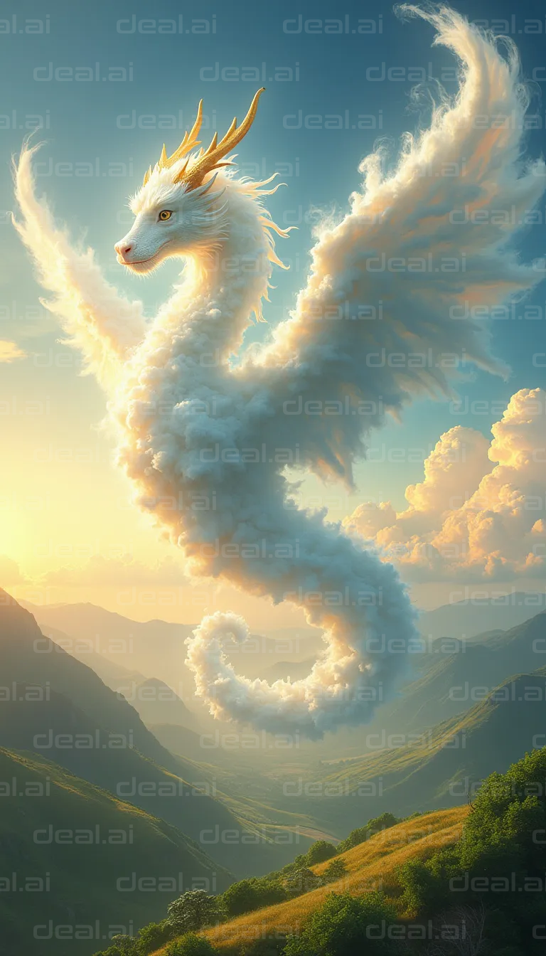 "Majestic Cloud Dragon in Flight"