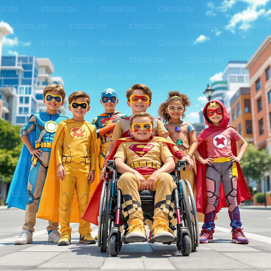"Superhero Kids Unite in Costume Fun"