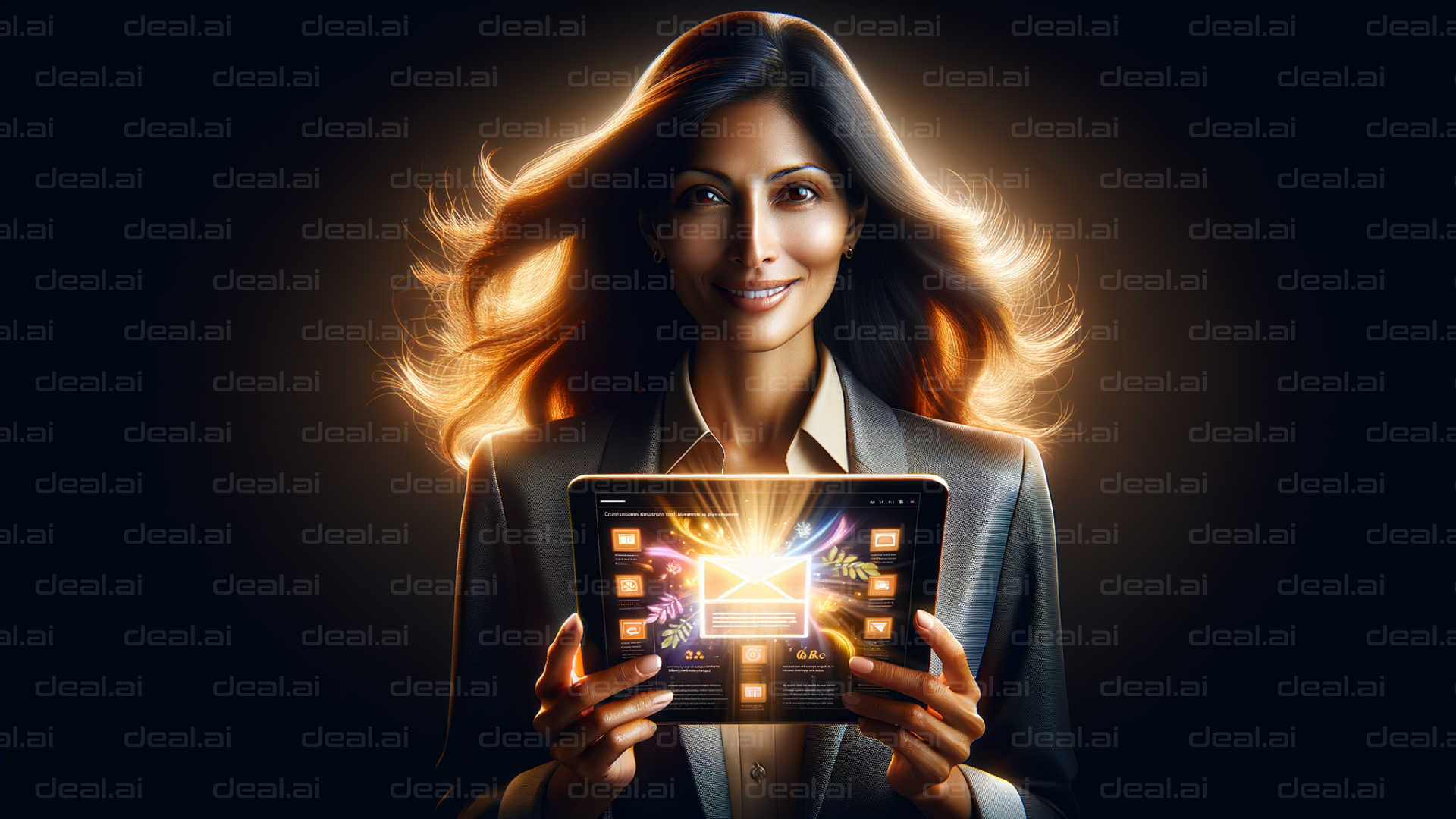 Illuminated Woman Holding Digital Tablet