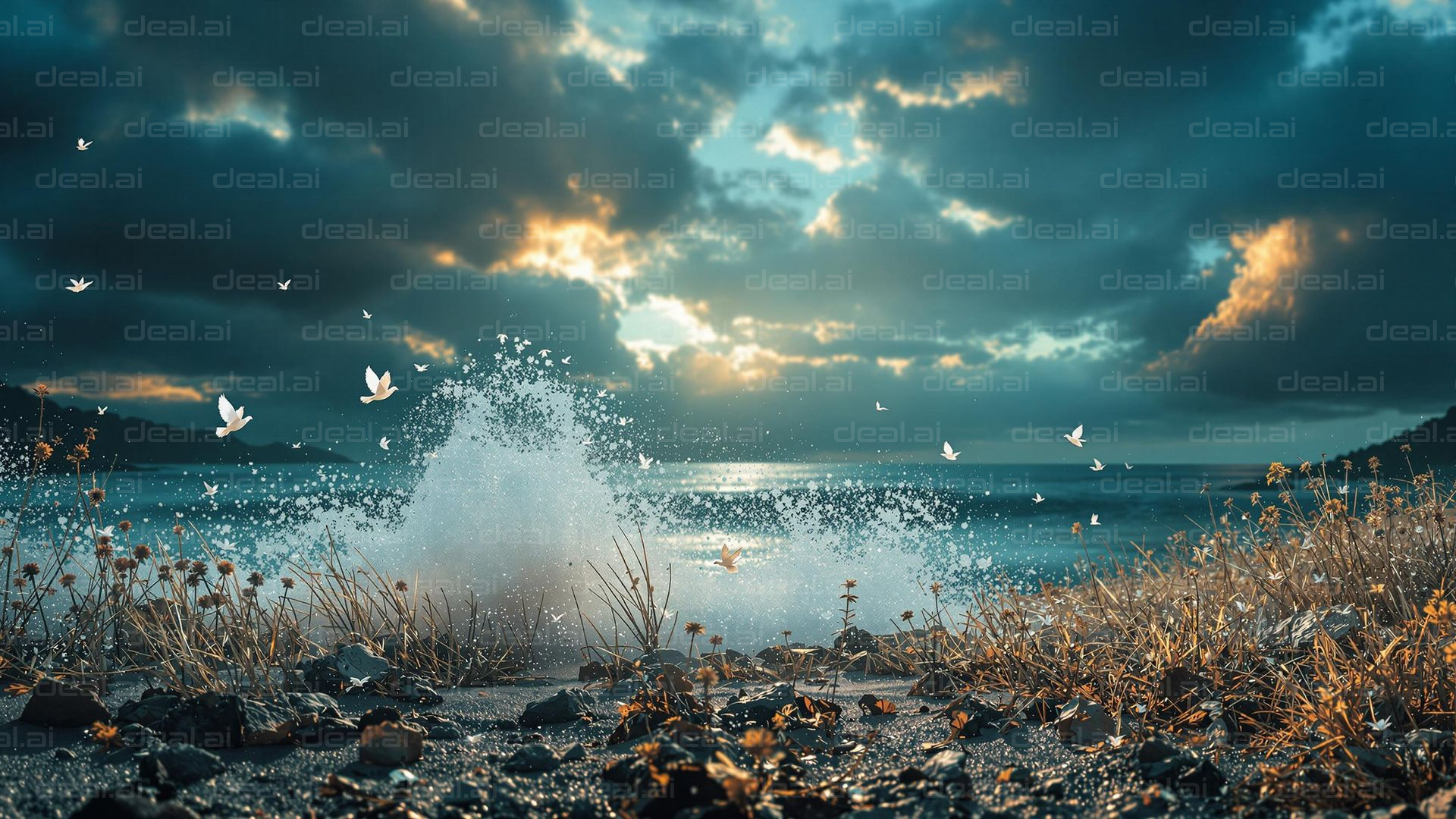 "Serene Waves and Soaring Doves"