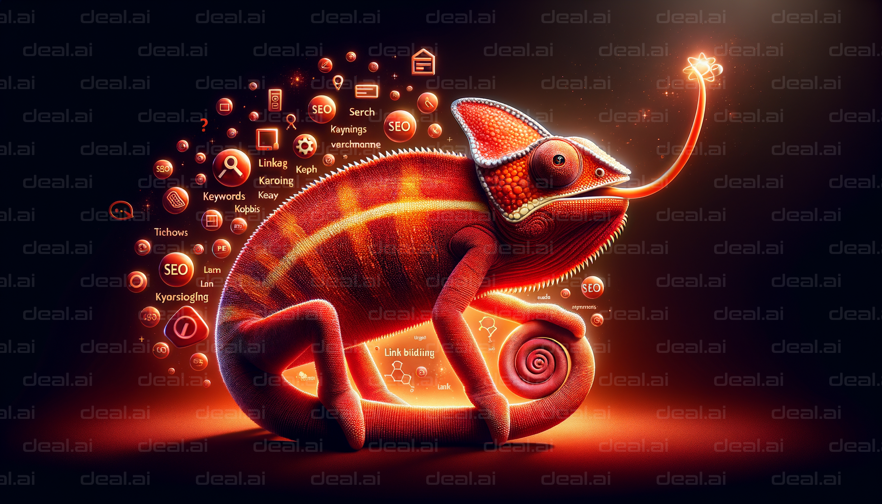 Chameleon with SEO Icons in the Background