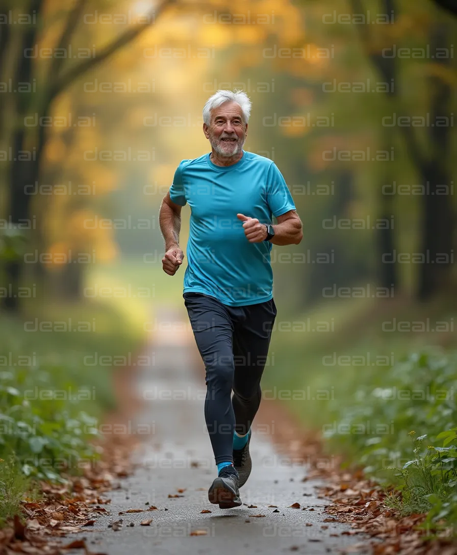 Senior Jogger in Autumn Forest Trail