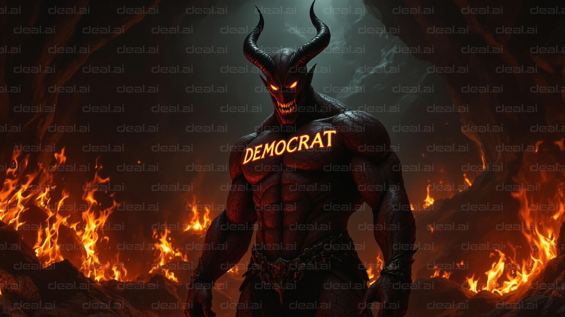 Demon in Flames with Text
