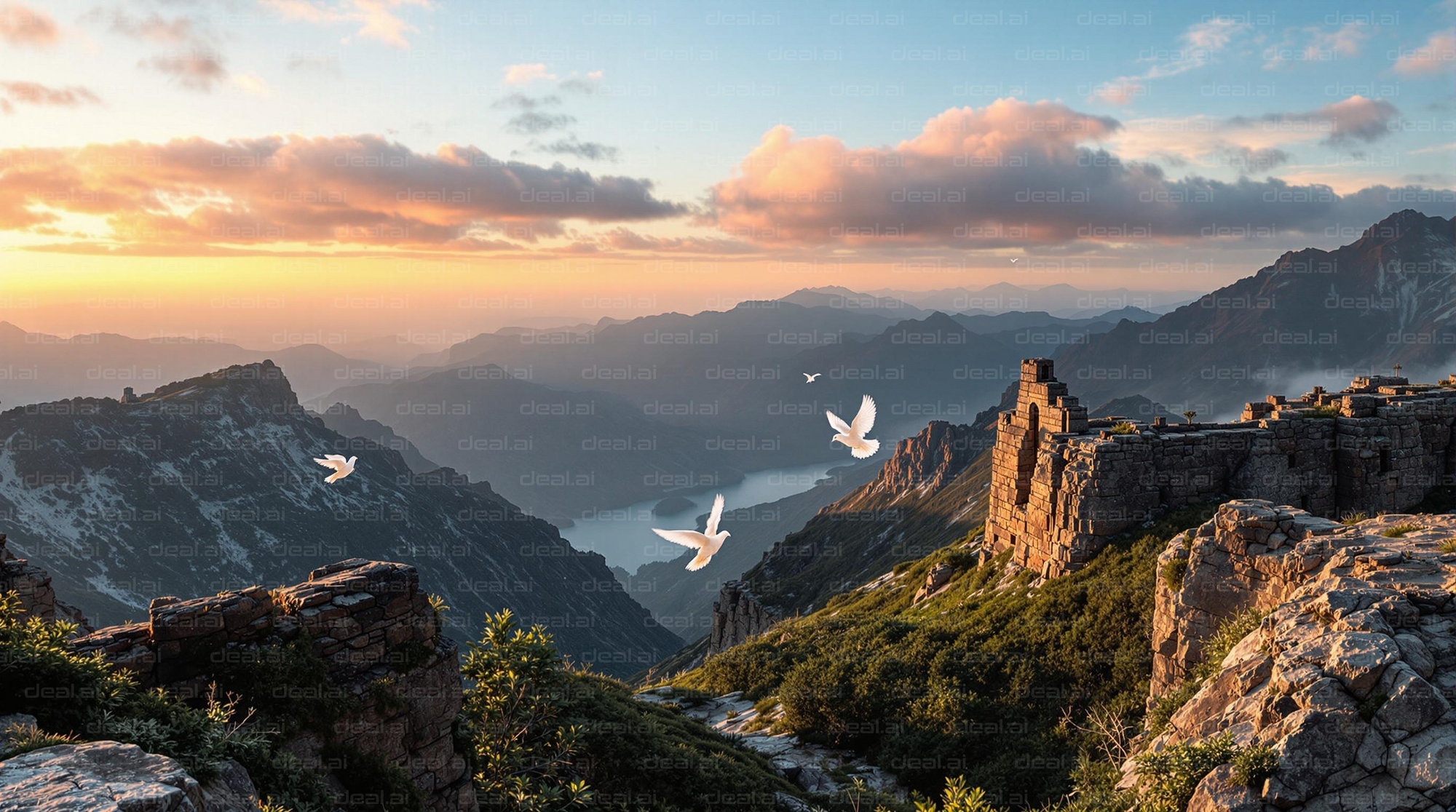 Peaceful Mountain Doves at Dusk