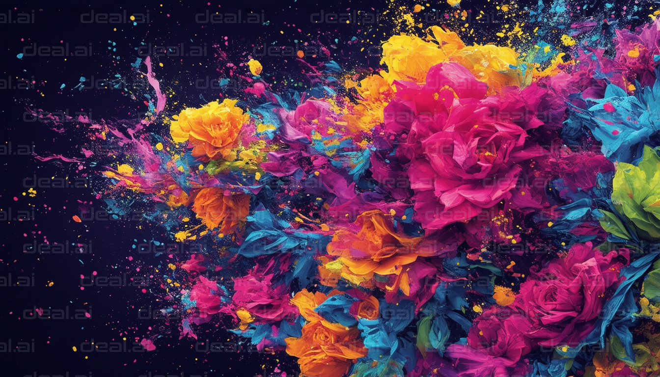 "Vibrant Floral Explosion on Dark Canvas"