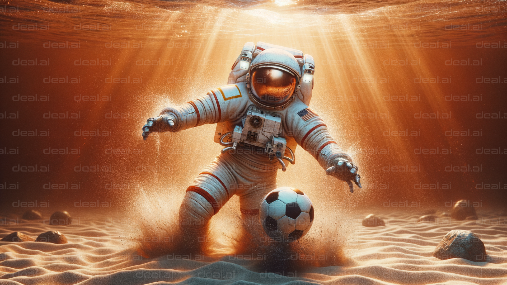 Astronaut Playing Underwater Soccer