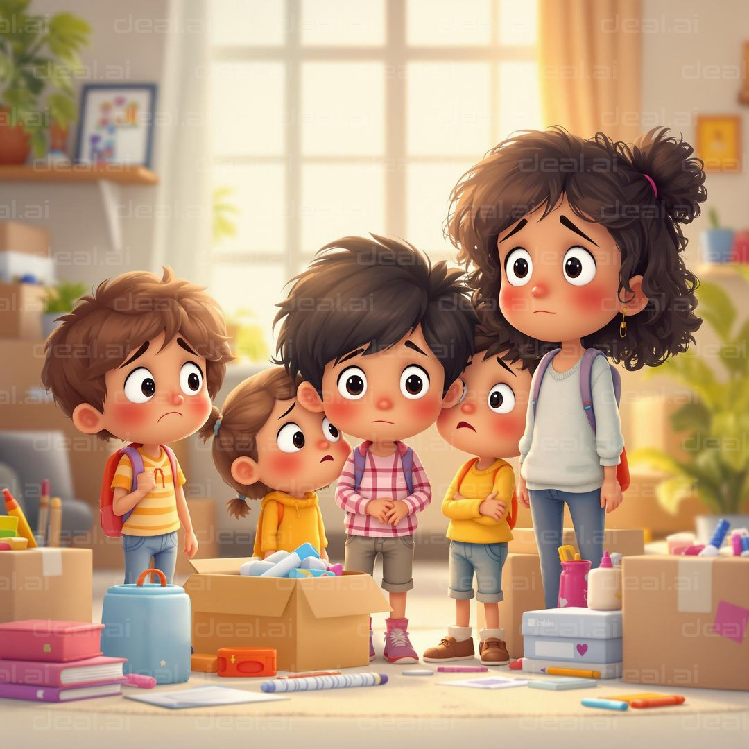Surprised Kids Unpack Boxes