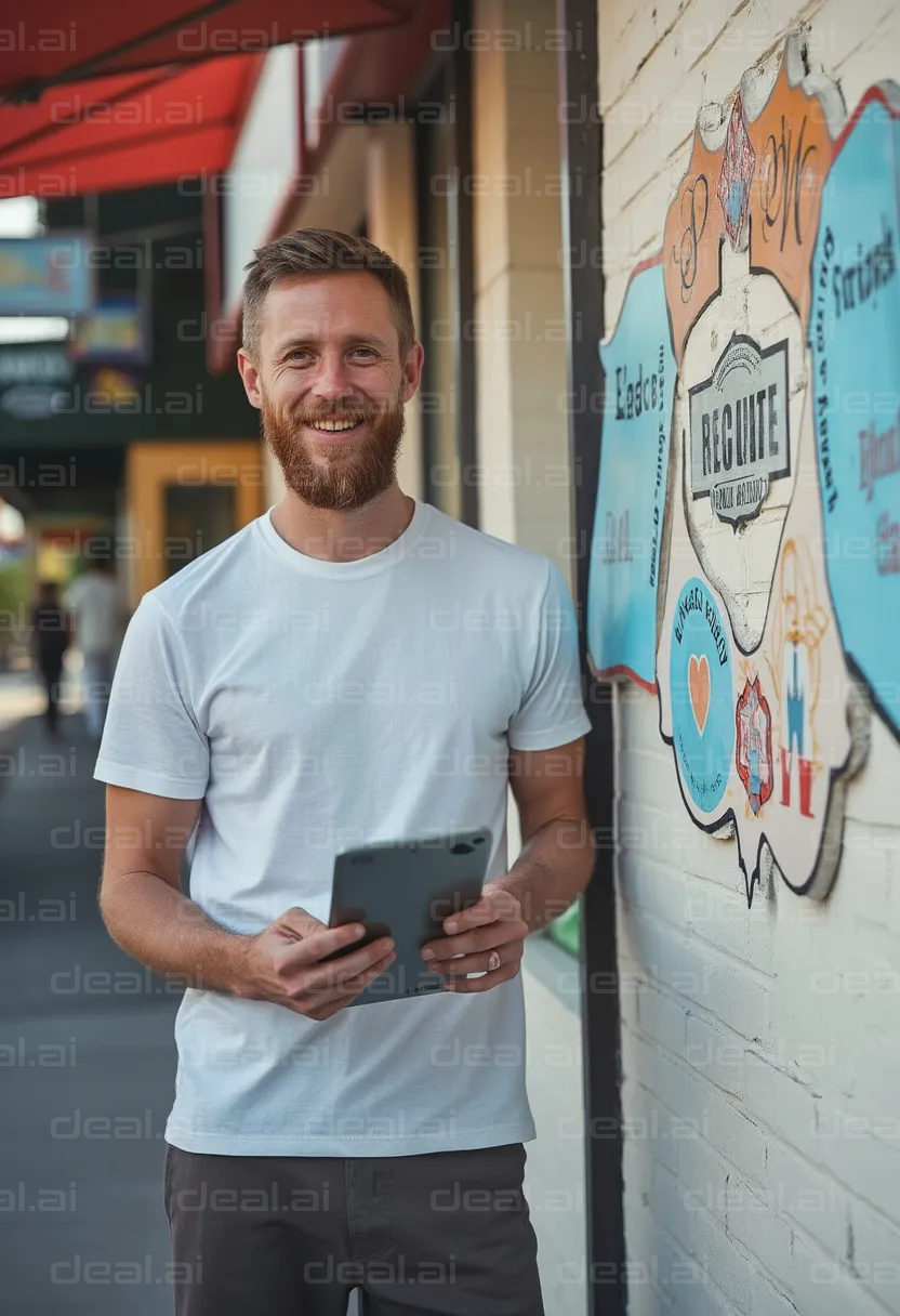 Smiling Man with Tablet Outdoors
