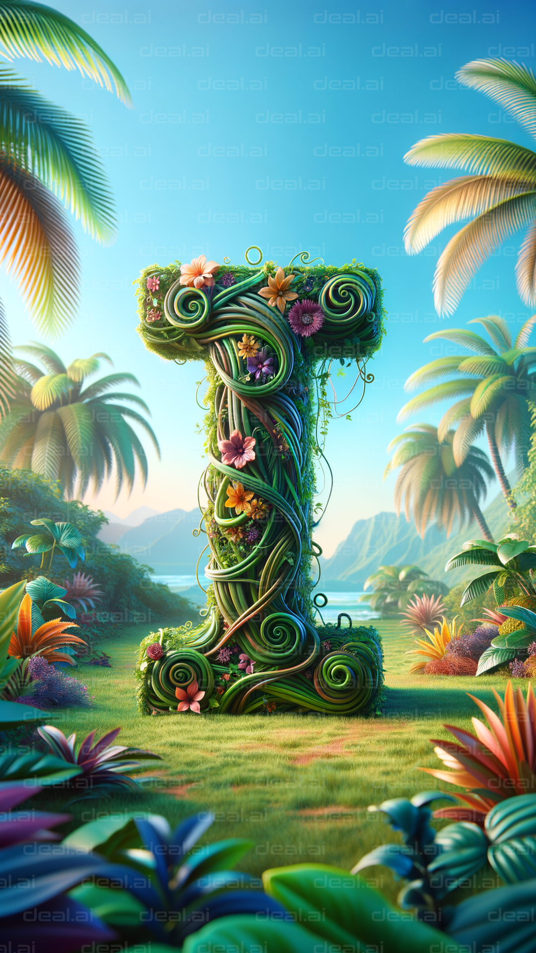"Tropical Nature Sculpture of Letter 'I'"