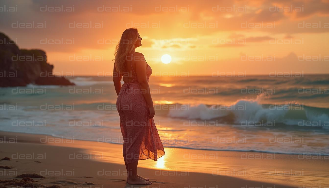 Woman Enjoying a Tranquil Beach Sunset