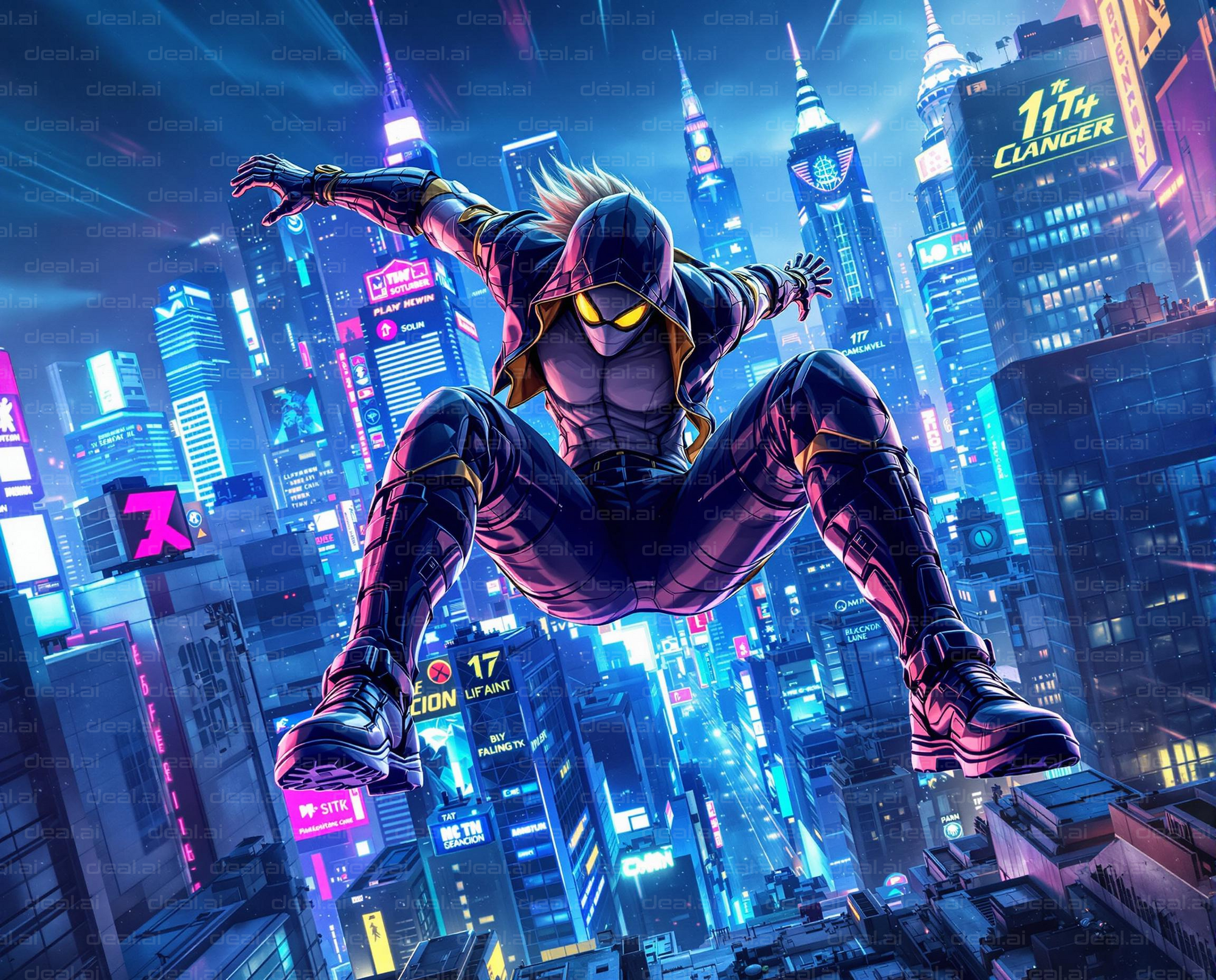 Cyberpunk Hero in Futuristic Cityscape