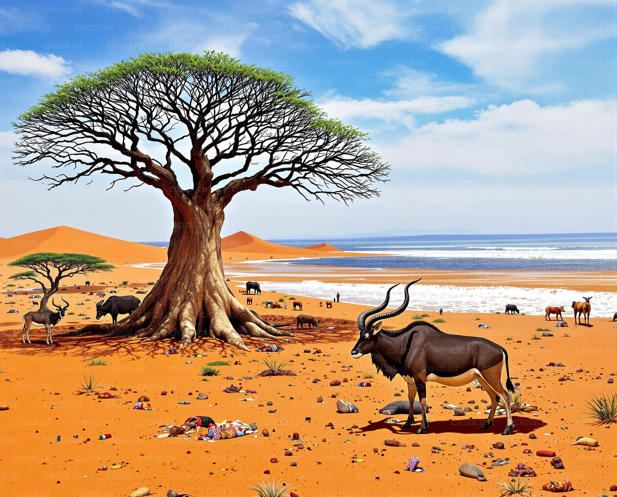 African Desert Oasis Scene