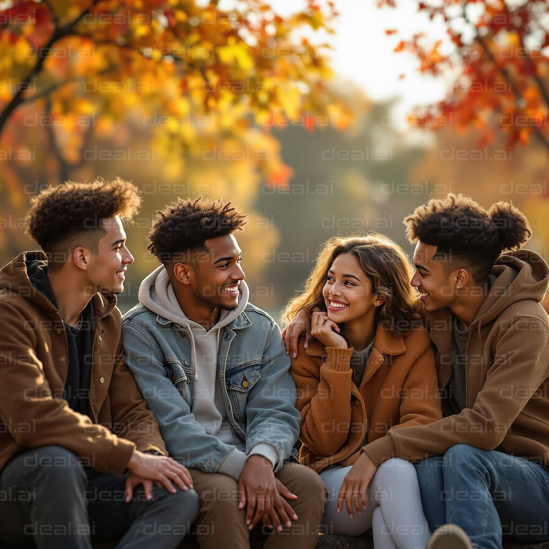 "Autumn Friends in Lively Conversation"