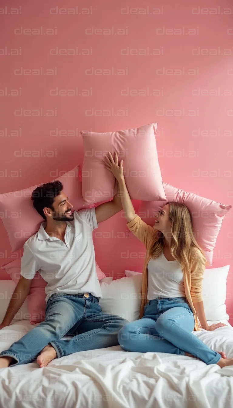 "Pillow Fight Fun in a Pink Room"