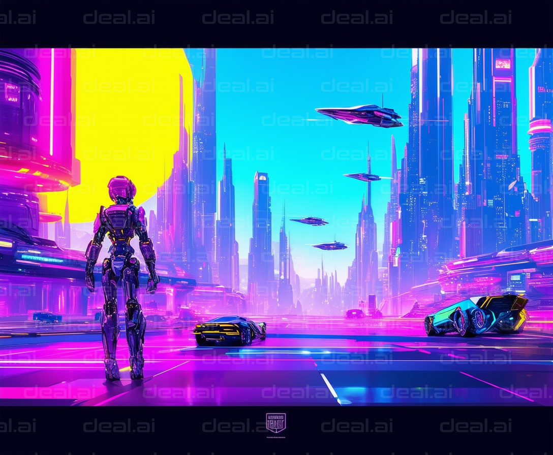 "Neon Cybercity with Futuristic Vehicles"