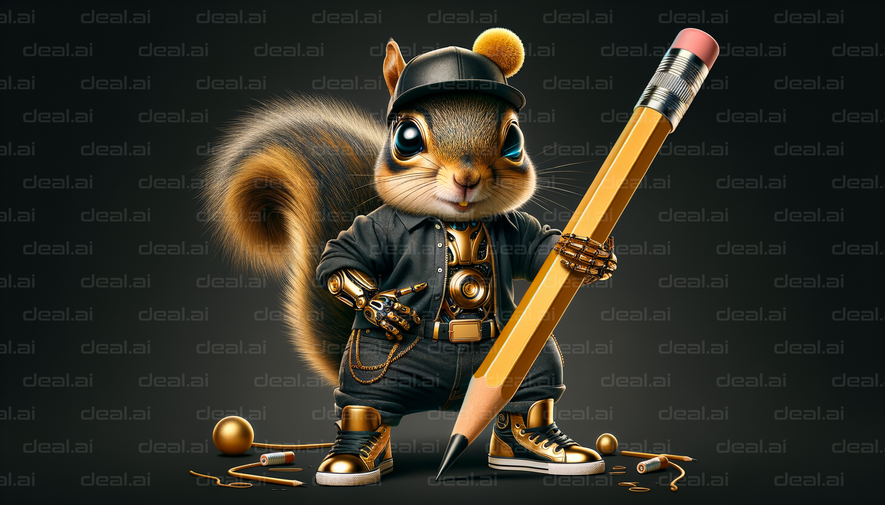 Robot Squirrel with a Giant Pencil