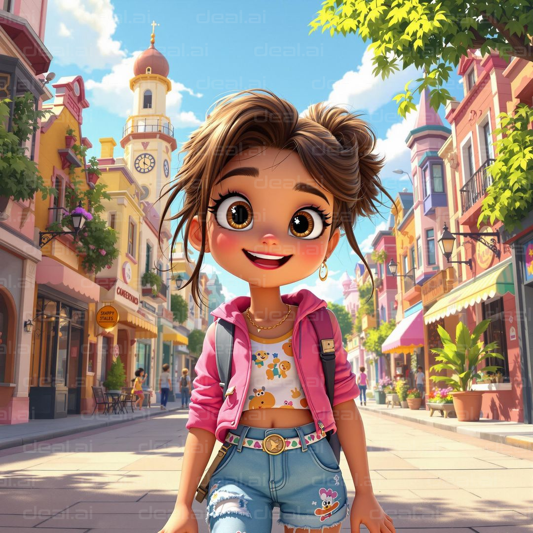 Animated Girl's Delightful Stroll