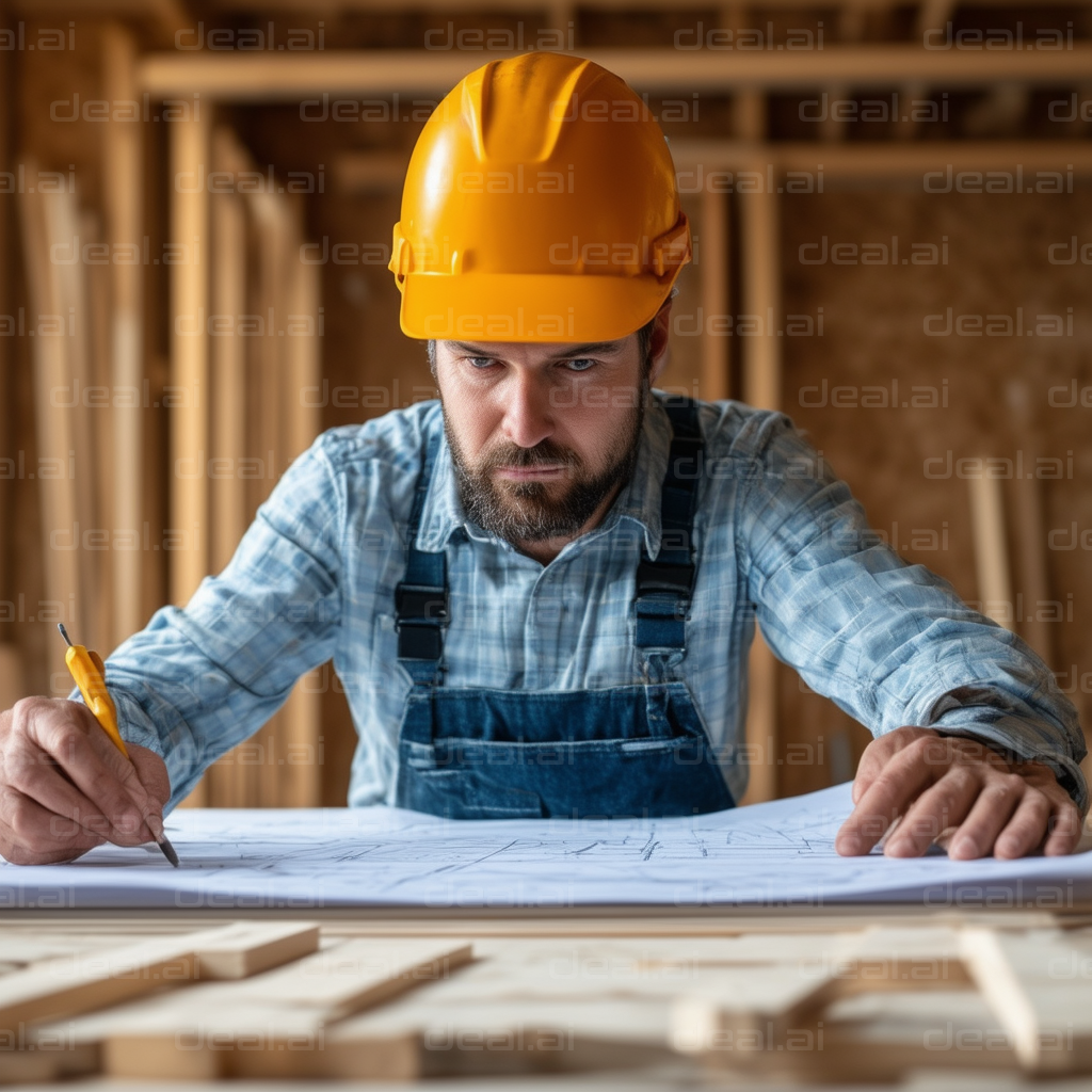 Focused Builder Reviewing Blueprints