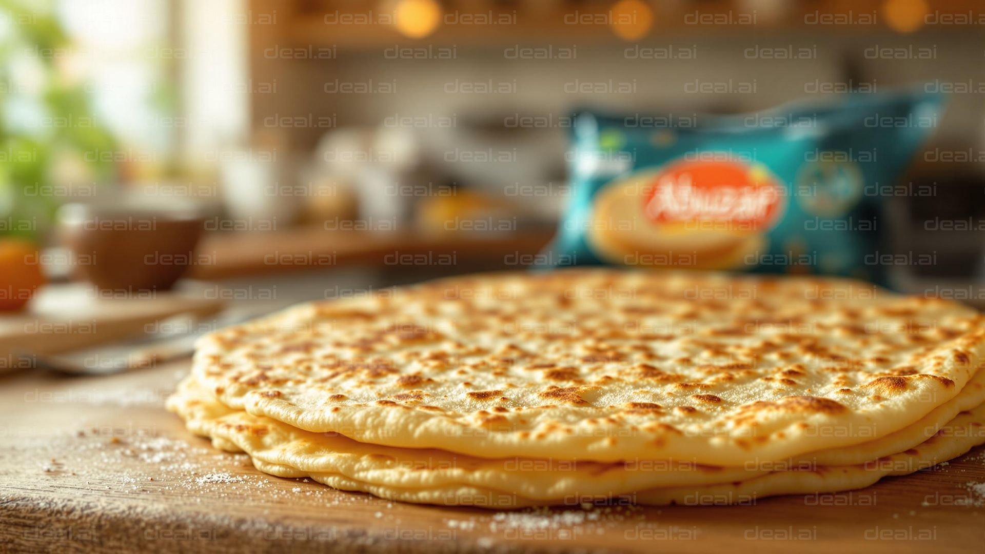 Warm Flatbread on Wooden Board