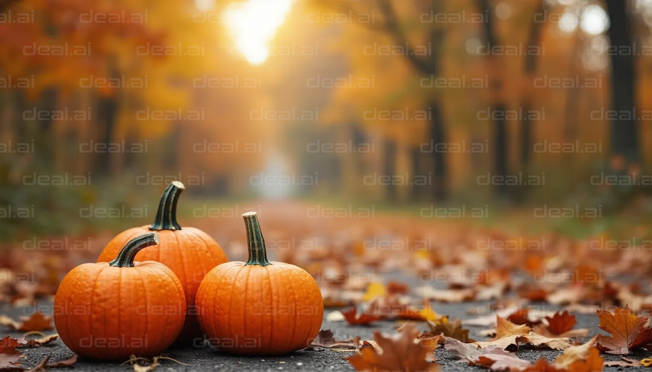 "Autumn Pumpkins in Forest Path"