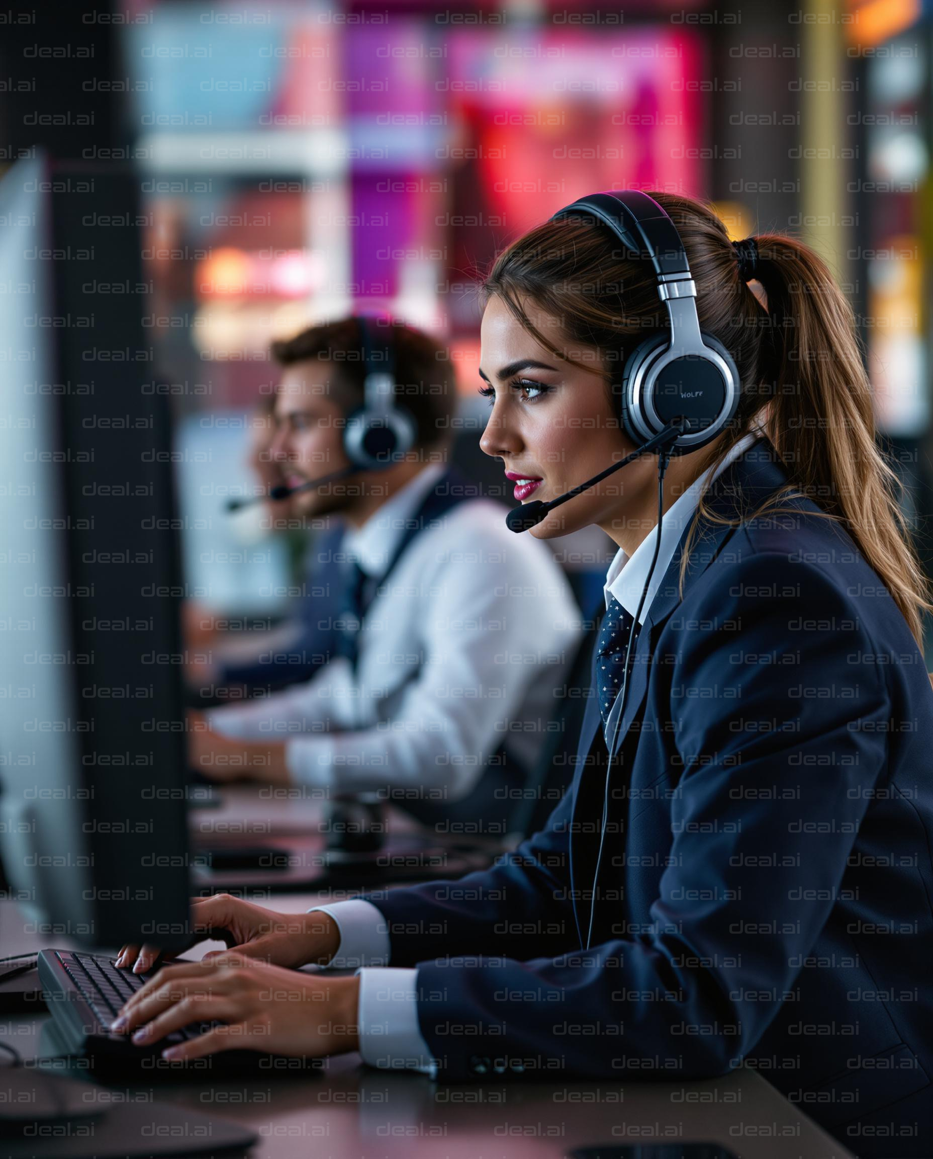 Focused Call Center Team at Work