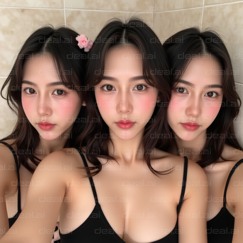 Triplet Selfie in Black Tops