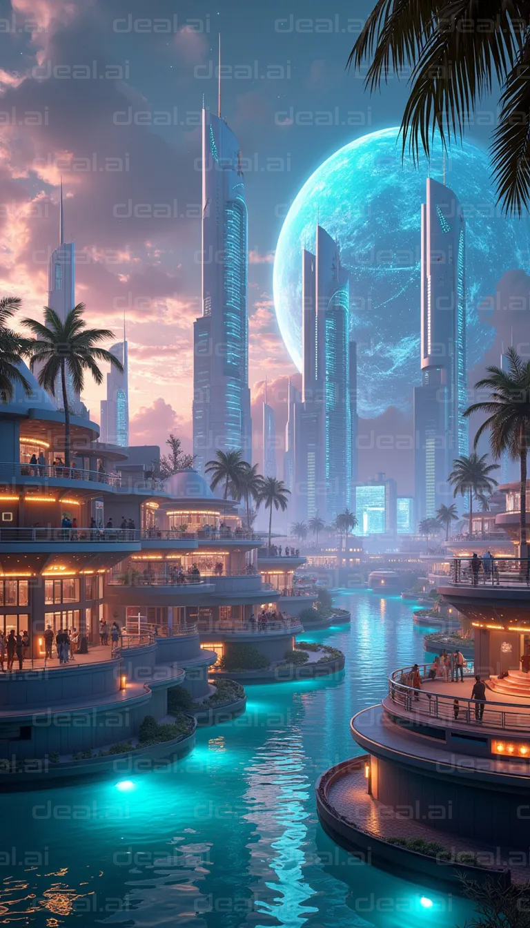 "Futuristic City Beneath the Full Moon"