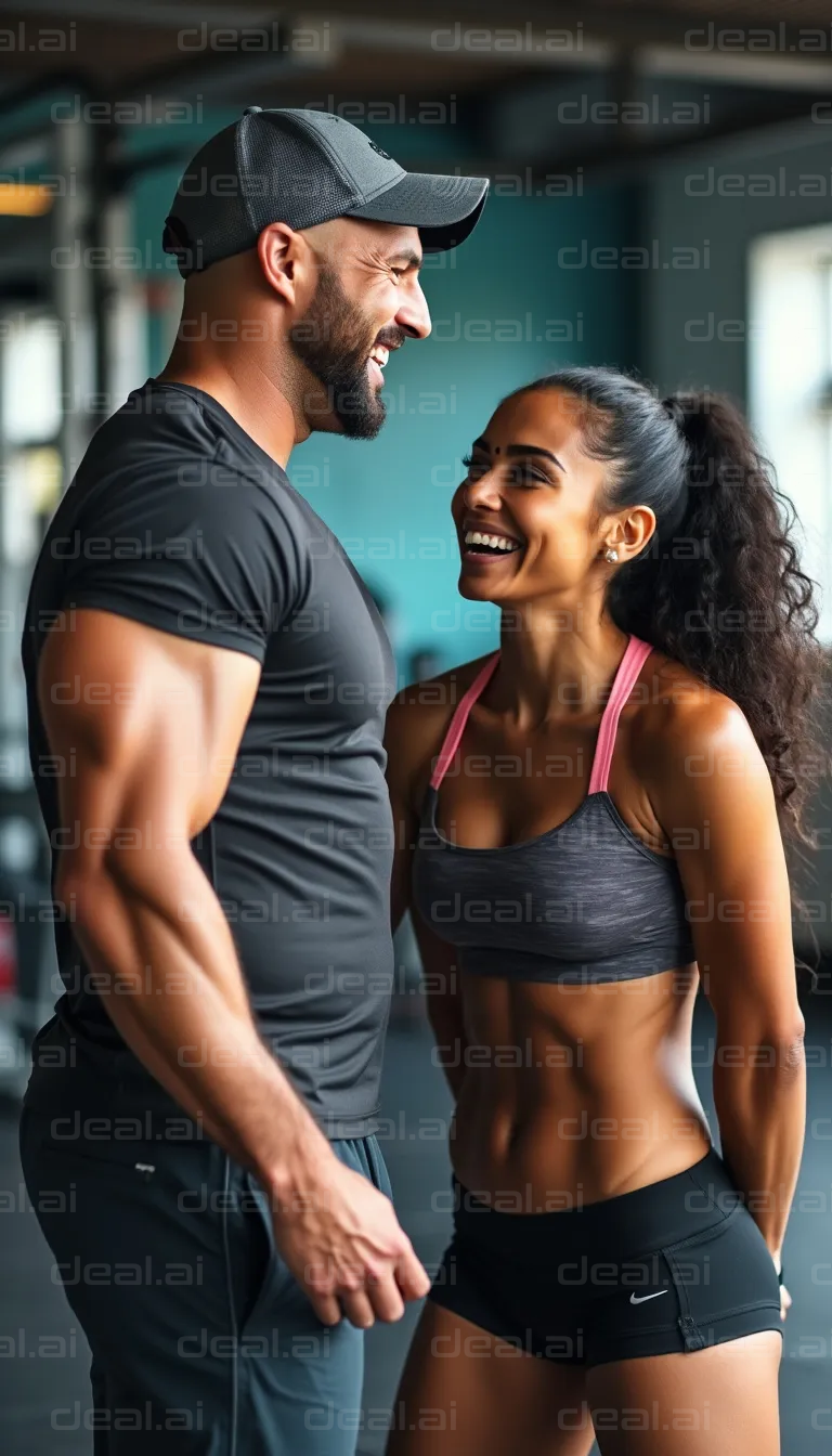 "Workout Partners Smiling at the Gym"