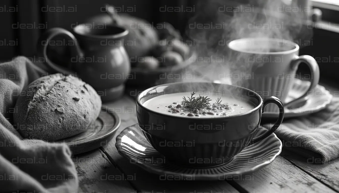 "Cozy Soup and Bread by the Window"