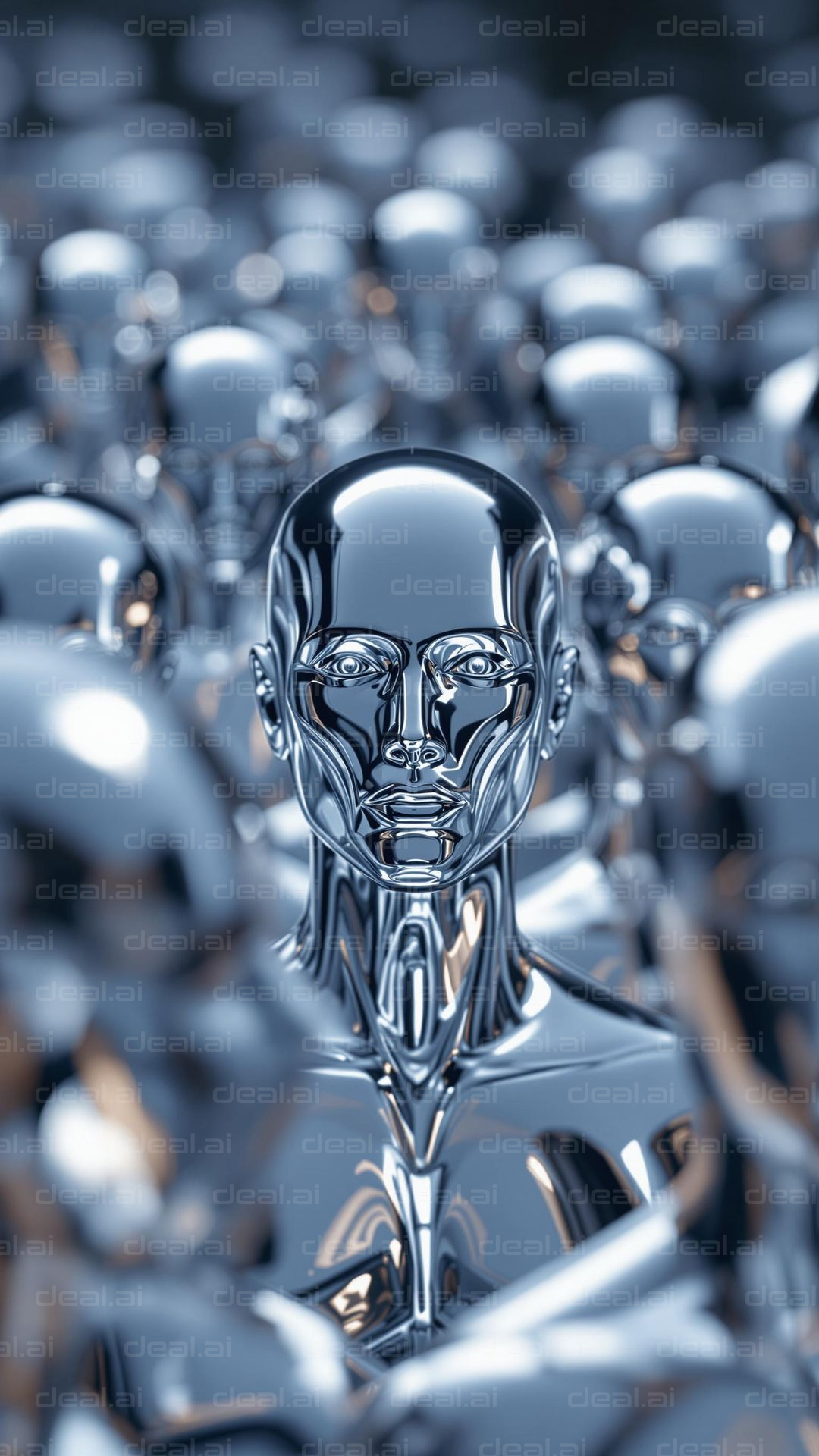 "Metallic Figures: Futuristic Crowd"