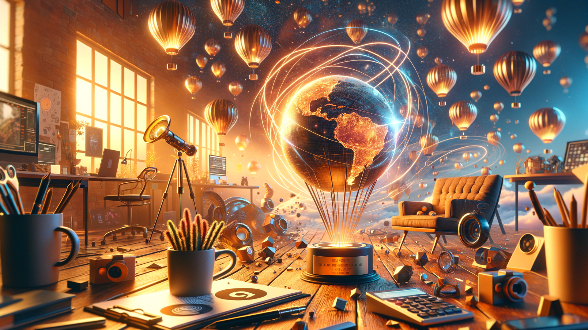 "Imaginative Workspace with Hot Air Balloons"