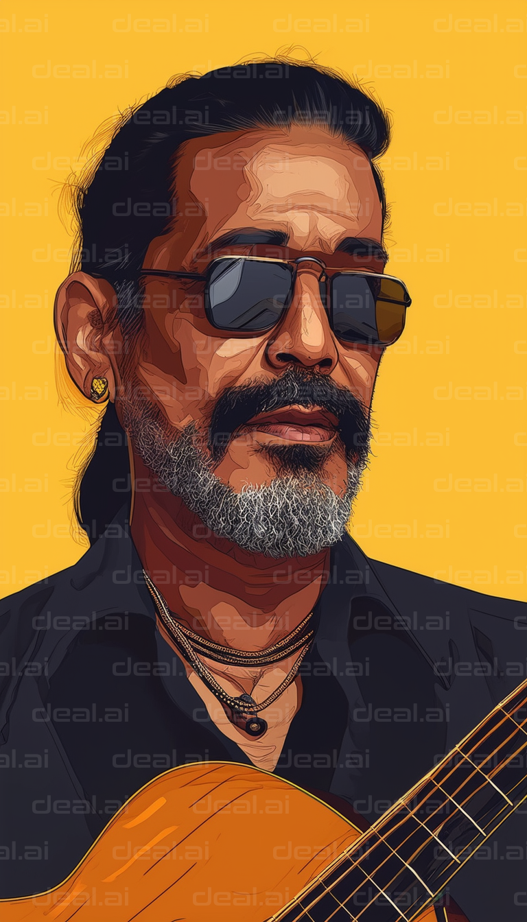 Guitarist with Sunglasses and Yellow Background