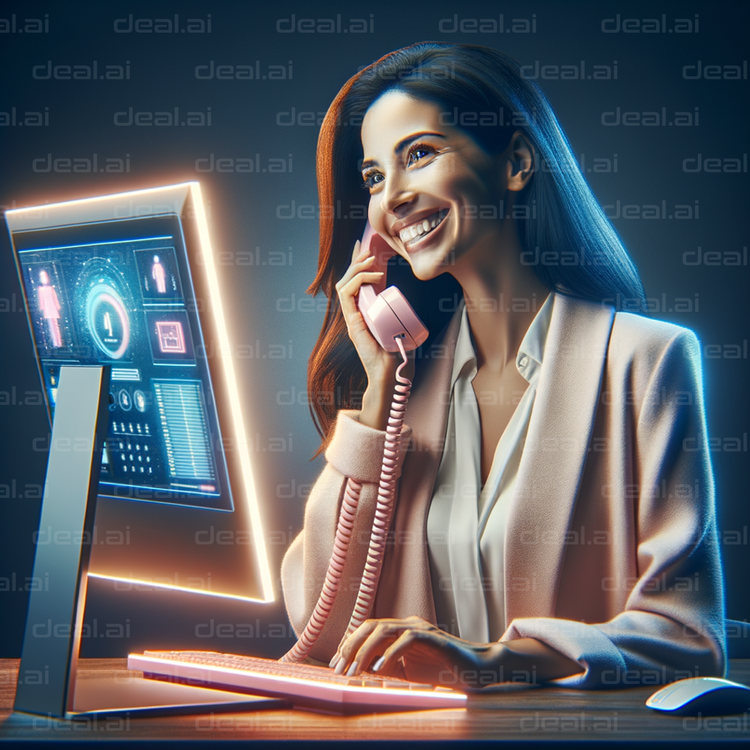 Smiling Woman Working at Modern Desk