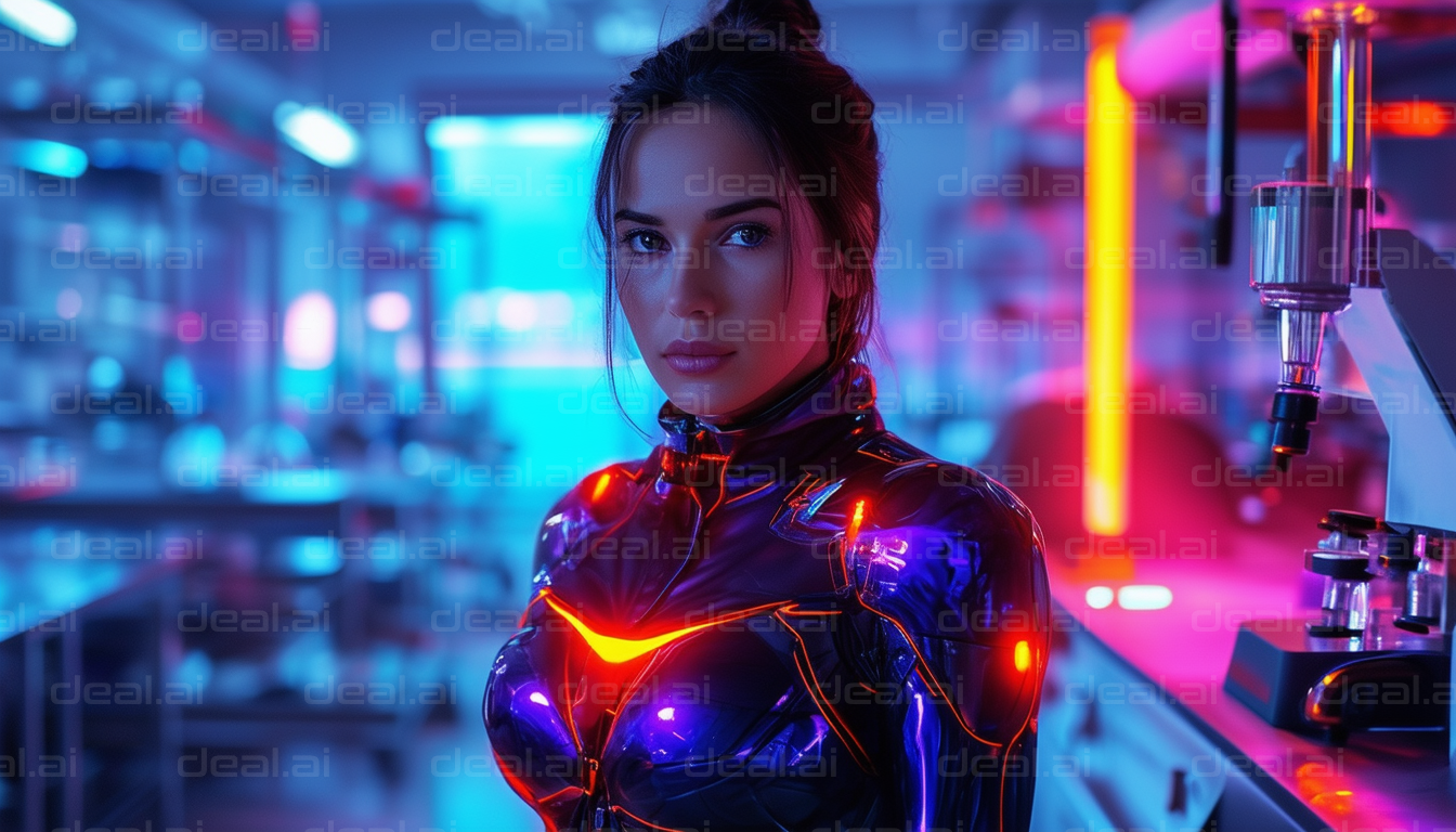 Futuristic Warrior in Neon Lab