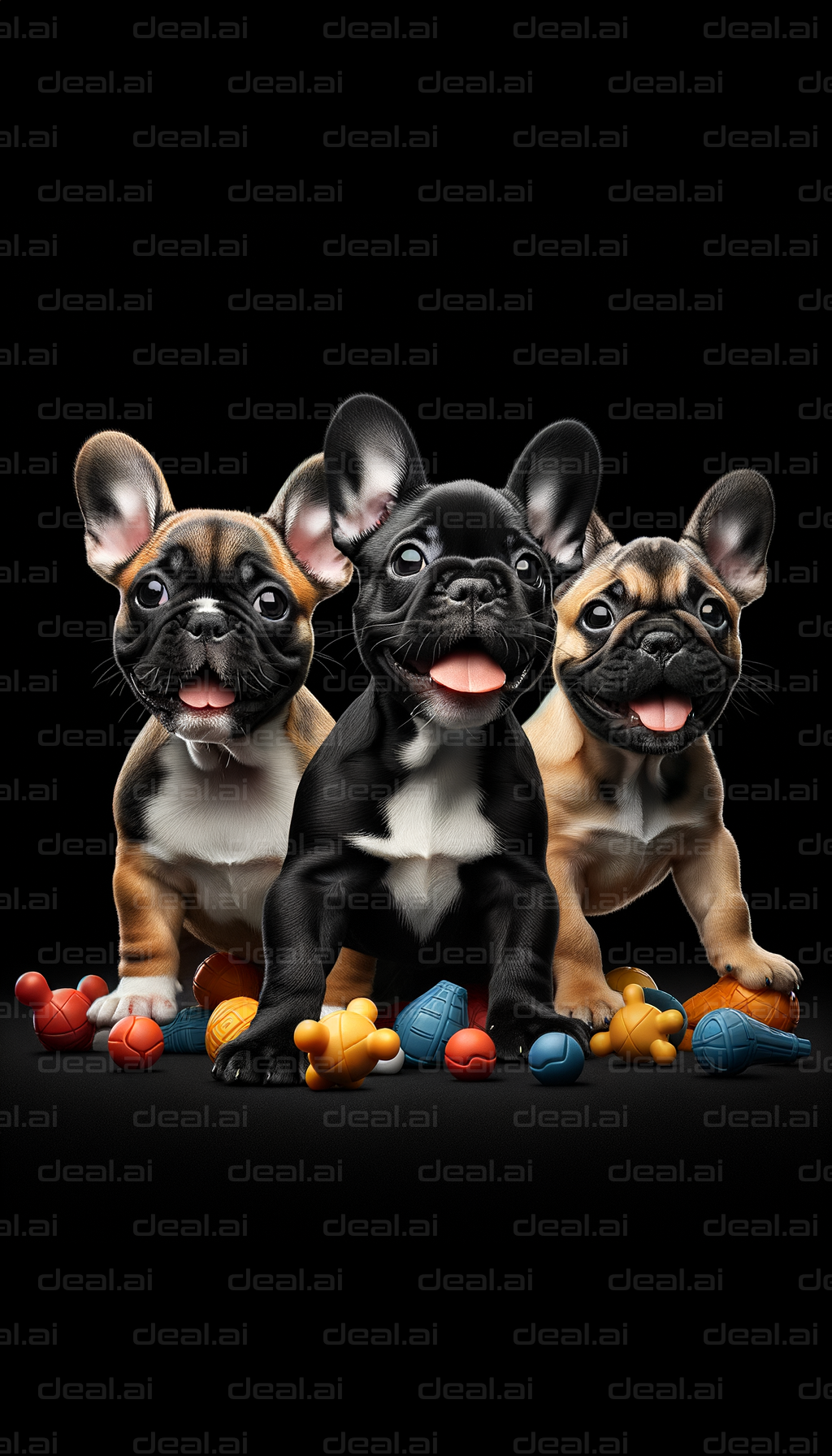 Three Adorable Puppies with Toys