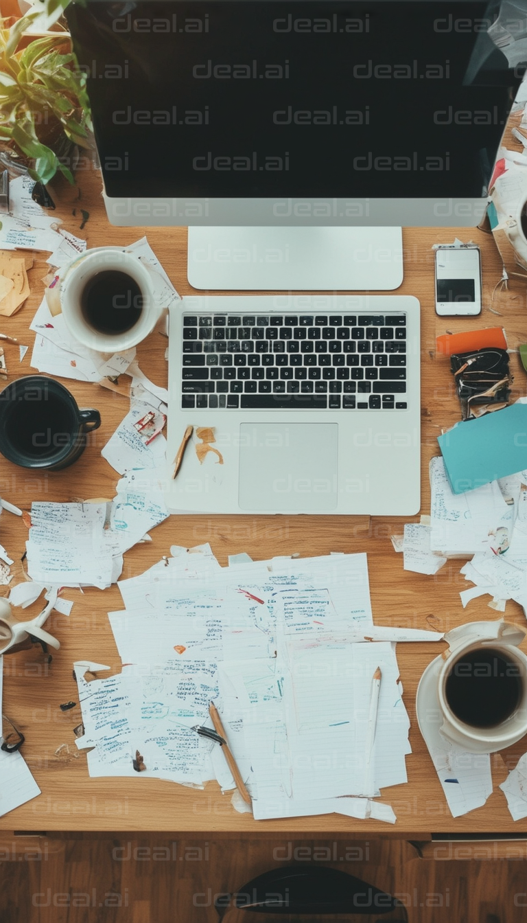 "Messy Desk Overflowing with Papers"