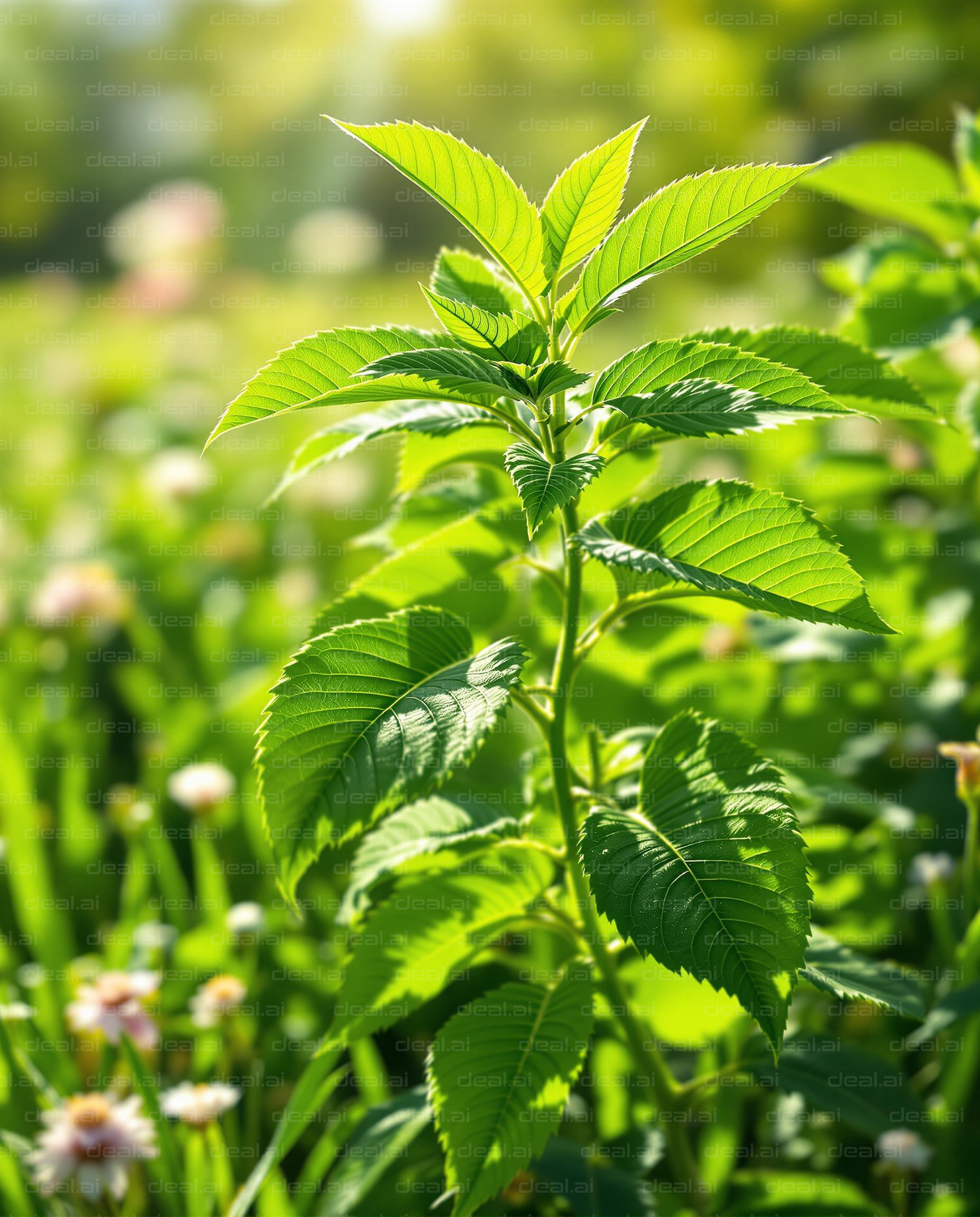 Sunlit Green Leaves in Blooming Garden