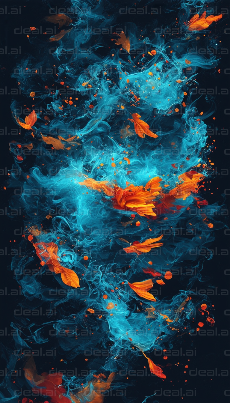"Fiery Petals in Blue Smoke"