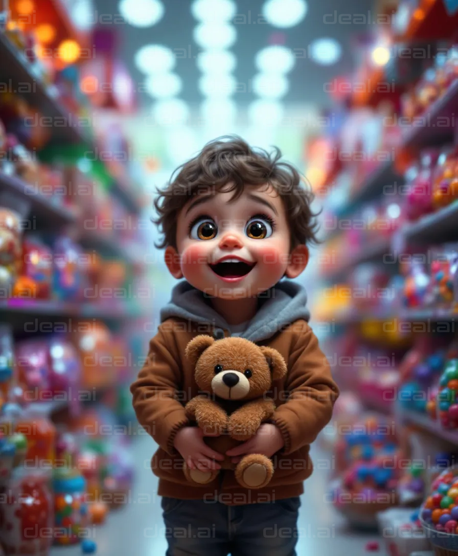 Joyful Kid in Candy Aisle