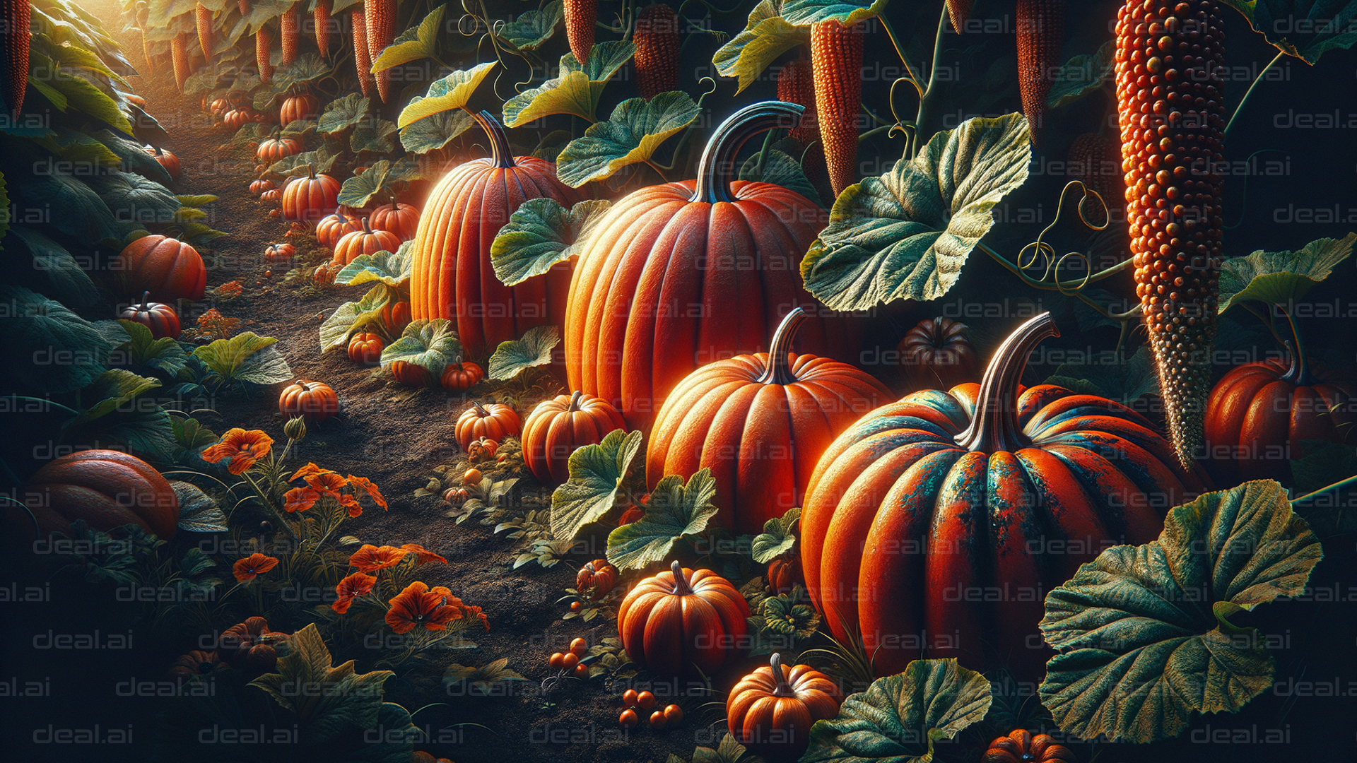 "Pumpkins in a Vibrant Autumn Harvest"