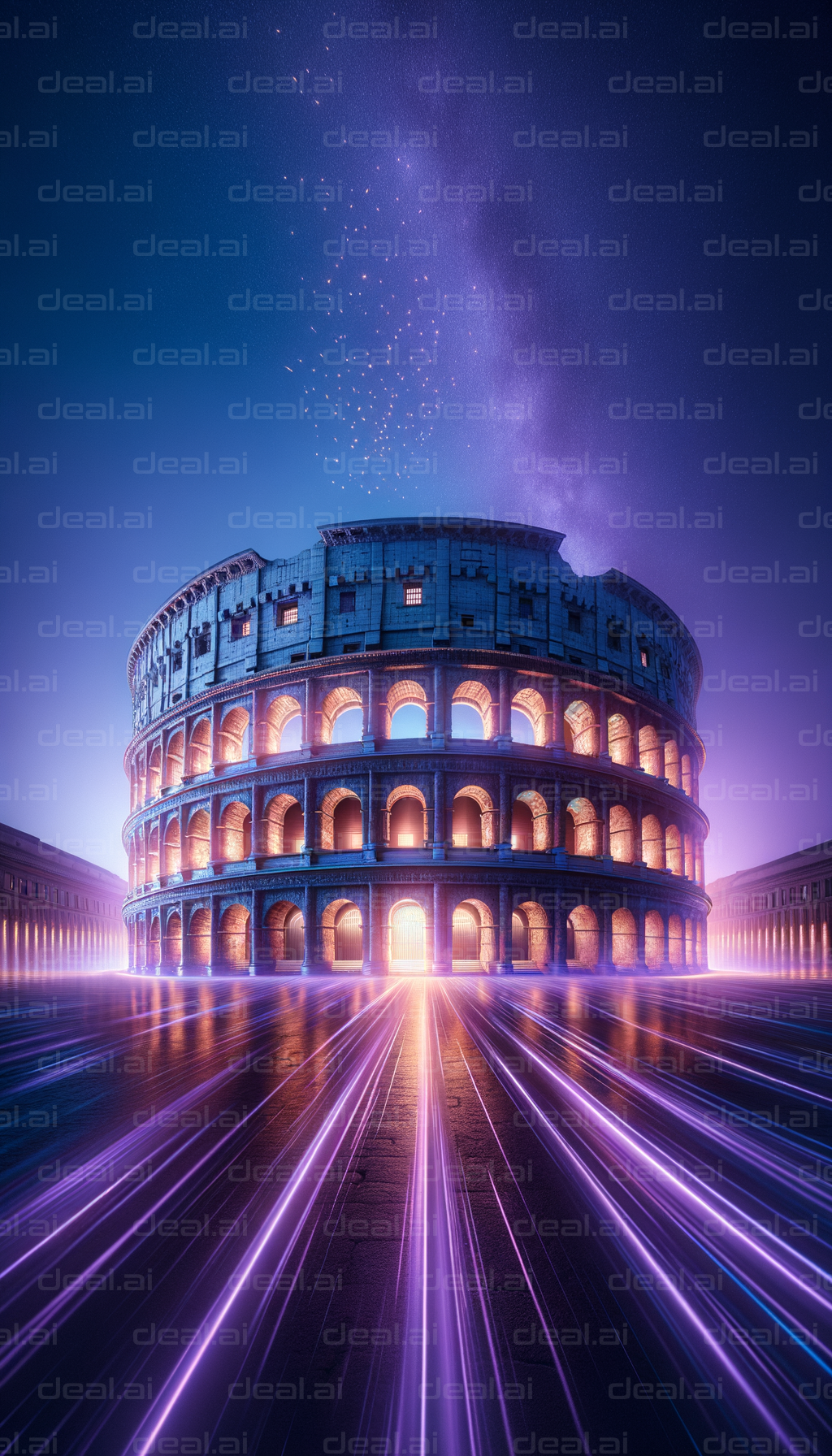 "Colosseum Under Neon Night Sky"