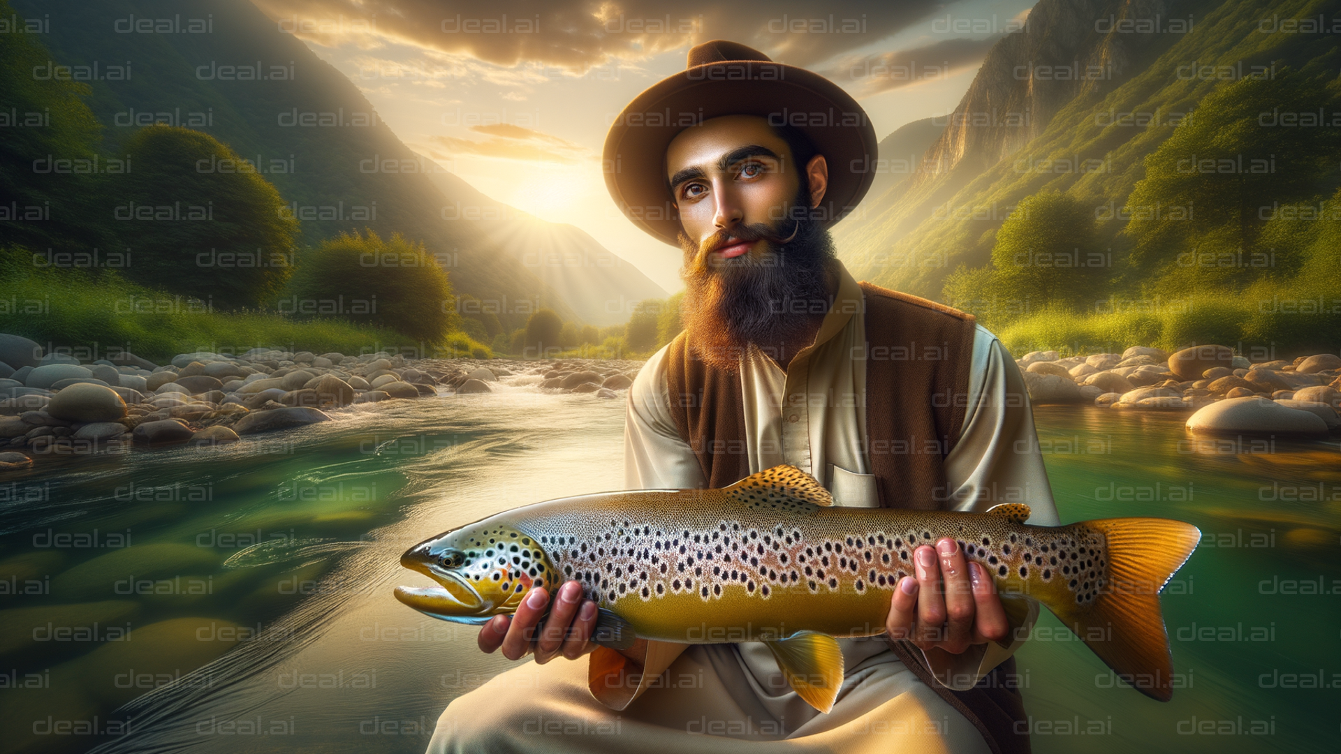 "Trout Catch at Sunset"
