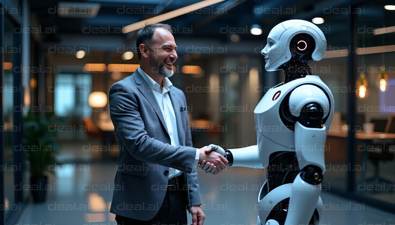 Man and Robot Sealing a Deal