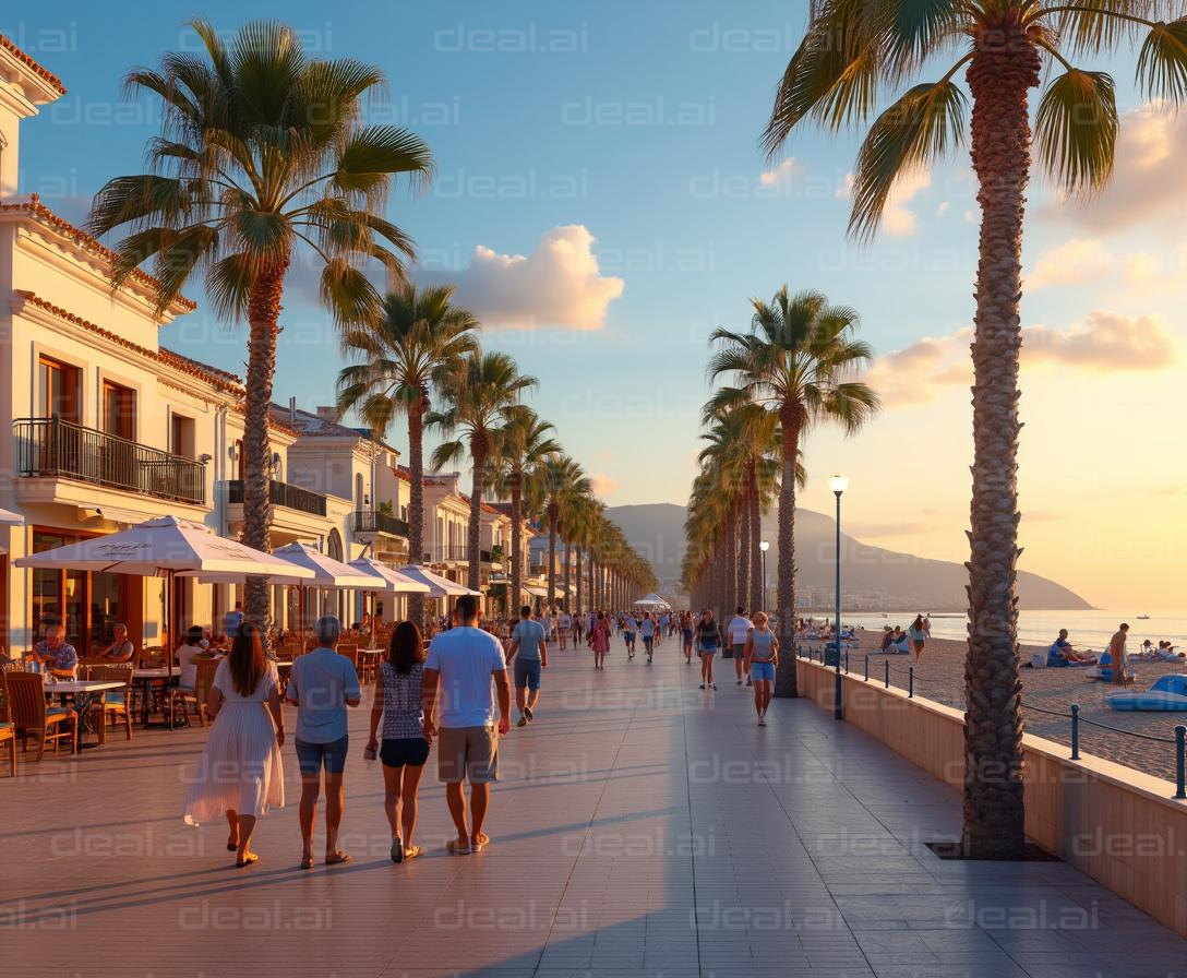 "Sunset Stroll Along the Beachfront"